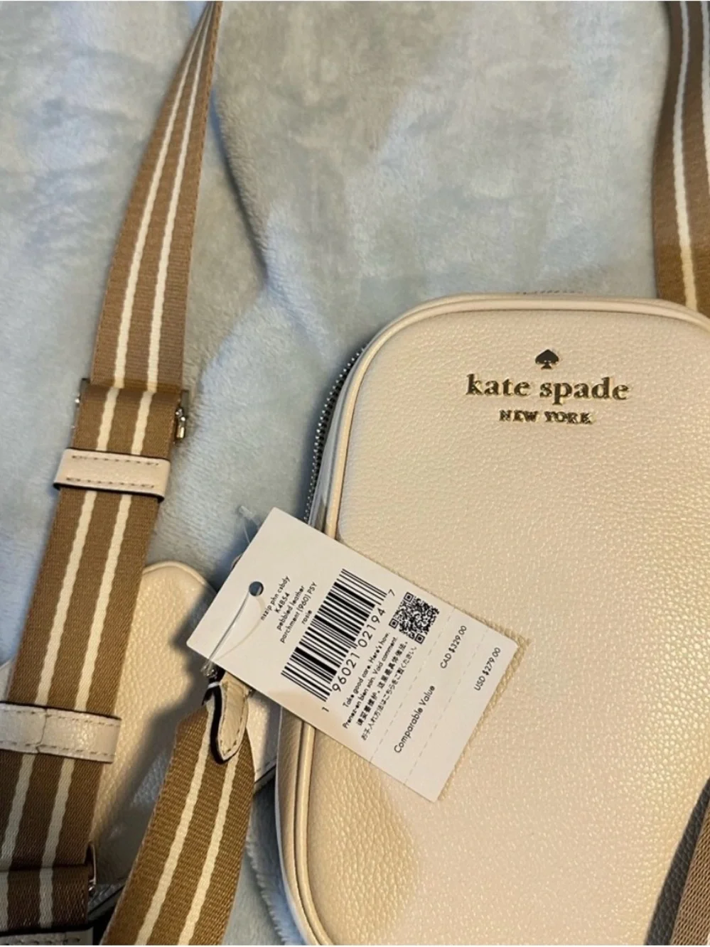 kate spade Cream Crossbody with Tan Striped Strap